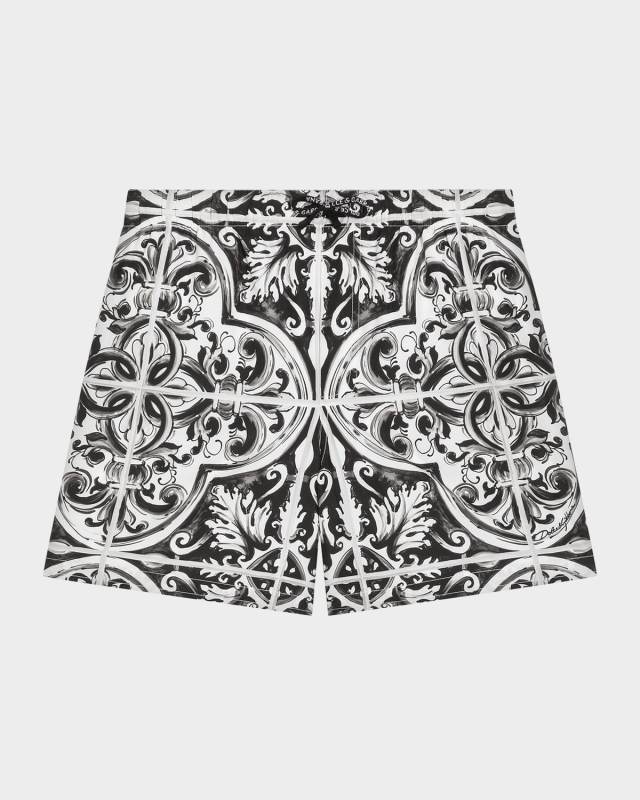 Boy's Majolica-Print Swim Trunks, Size 8-